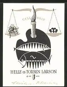 Exlibris Helle og. Torben Larson, Fisch, Waage