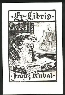 Exlibris Franz Kubat, Gellehrter liest ein Buch