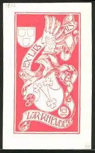 Exlibris Lorrhevde, Wappen mit Kleeblatt und Ritterhelm