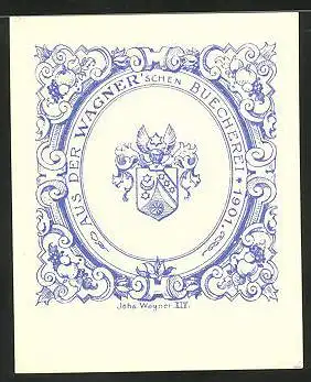 Exlibris Wagner, Wappen mit Ritterhelm und Sternen