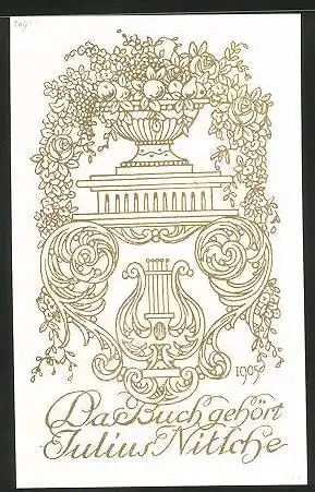 Exlibris Julius Nitsche, Wappen mit Blumen und Beeren