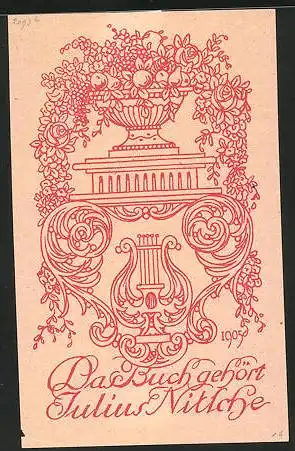 Exlibris Julius Nitsche, Wappen mit Blumen und Beeren