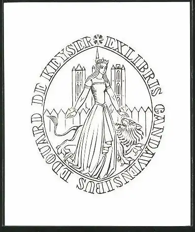 Exlibris Edouard de Kieyser, Königin mit Fabelwesen