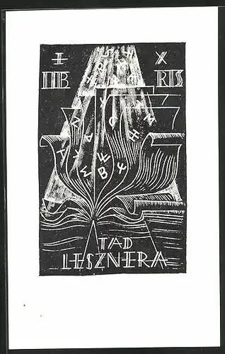 Exlibris Tad Lesznera, offenes Buch