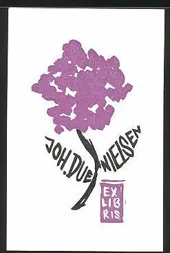 Exlibris Joh. Due Nielsen, Baum mit lila Blüten