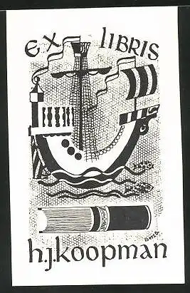 Exlibris H. J. Koopman, Segelschiff