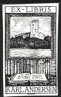 Exlibris Karl Landersen, Burg, Buch