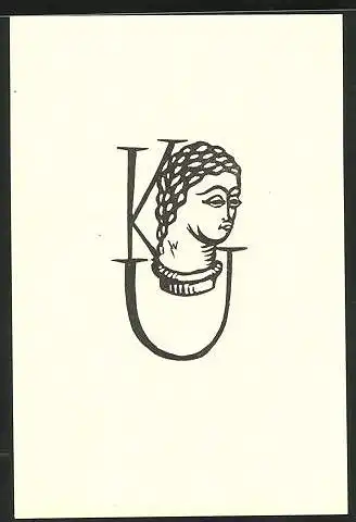 Exlibris Initialen KU & Büste