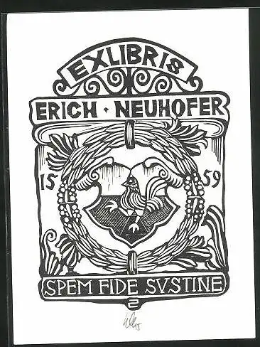 Exlibris Erich Neuhofer, Wappen, Kranz