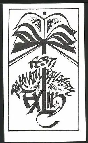 Exlibris Raamatu Raubastu, aufgeschlagenes Buch