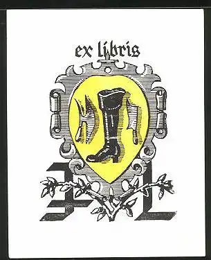 Exlibris Wappen mit Schuh und Beil