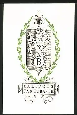 Exlibris Jan Beránek, Greif mit Wappen
