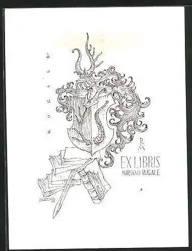Exlibris Mariano Rugale, Wappen mit Hirschgeweih