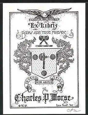 Exlibris Charles P. Morse, Wappen mit Axt