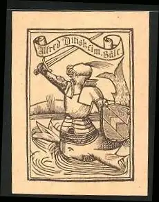 Exlibris Alfred Ditisheim, Ritter mit Schwert und Schild