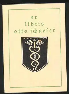 Exlibris Otto Schaefer, Wappen mit Asklepsiosstab