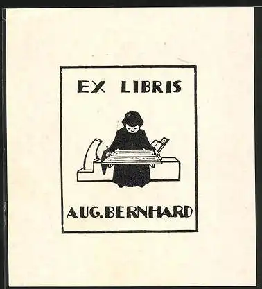 Exlibris Aug. Bernhard, Kind liest ein Buch