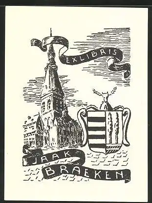 Exlibris Jaak Braeken, Kirche und Wappen