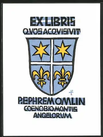 Exlibris P. Ephrem Omlin, Wappen mit Lilien und Sternen