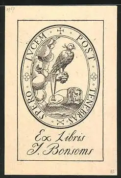 Exlibris K. Bonsoms, Taube und Löwe