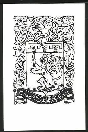 Exlibris Gino Jabattini, Wappen mit Löwe und Ritterkopf