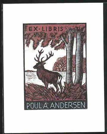 Exlibris Poul A. Andersen, Hirsch im Wald