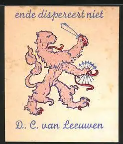 Exlibris D. C. van Leeuwen, Löwe mit Schwert und Pfeilen