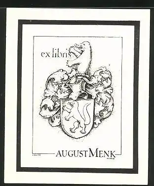 Exlibris August Menk, Wappen mit Raubkatze, Schweden