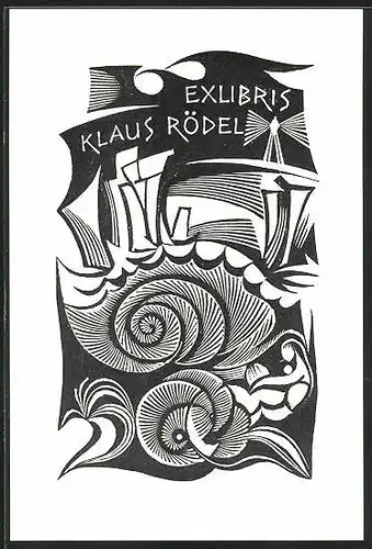Exlibris Klaus Rödel, Leuchtturm mit Abstraktem Bild