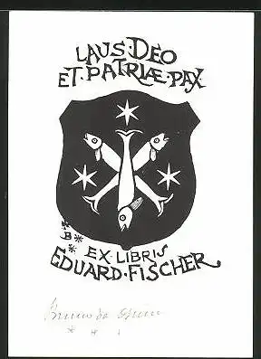 Exlibris Eduard Fischer, Wappen mit Fischen