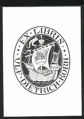 Exlibris Ulf Dietrich Korn, Schiff mit Adler