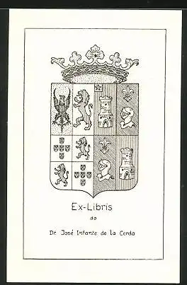 Exlibris Dr. José Infante de la Cerda, Wappen mit Greif und Ritterhelm