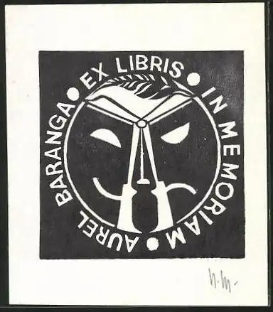 Exlibris Aurel Baranga, Wappen mit Schere und Blatt