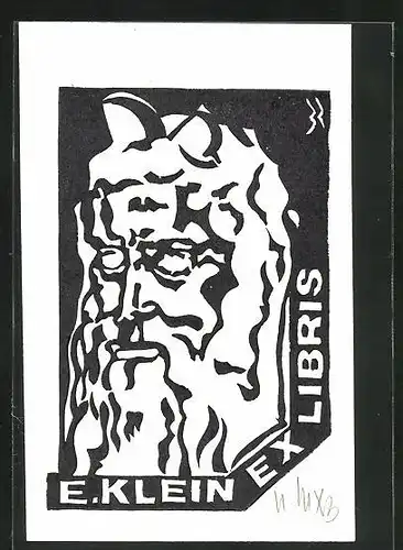 Exlibris E. Klein, Büste, Kopf