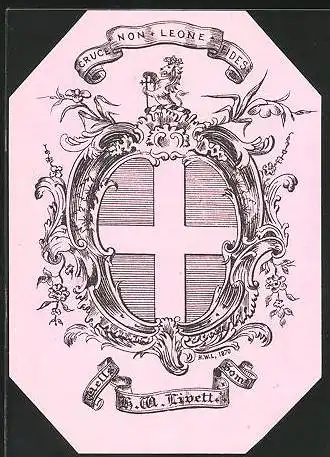 Exlibris Wappen mit Löwe und Kreuz