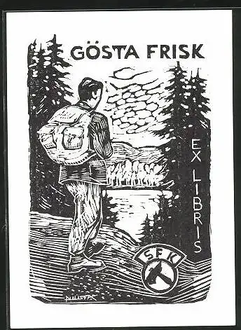 Exlibris Gösta Frisk, Wanderer mit Ausblick
