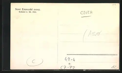 AK Prag / Praha, Nove Emauzske zvony, Sveceni 1928, Geistliche und Glocken