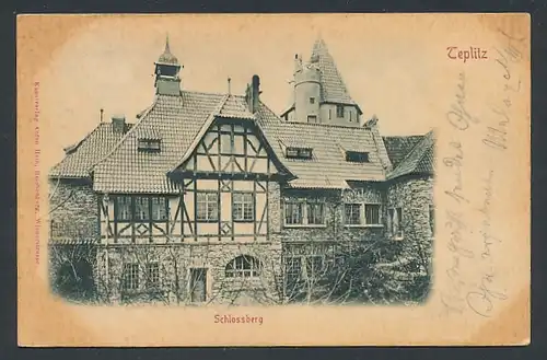 Relief-AK Teplitz Schönau / Teplice, Gasthaus Schlossberg von hinten