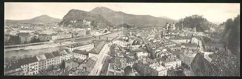 Klapp-AK Salzburg, Panorama mit Fluss und Gebirge