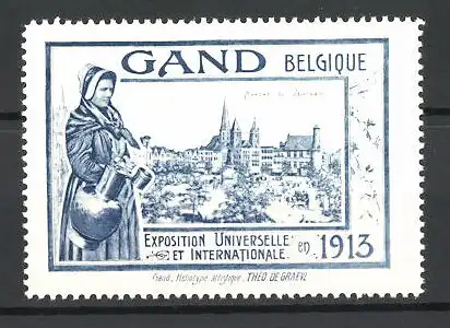 Reklamemarke Gand, Exposition Universelle et Internationale 1913, Marche du Vendredi, Bäuerin mit Weinkrug