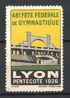 Reklamemarke Lyon, 48. Fete Fédérale de Gymnastique 1926, Teilansicht eines Stadions