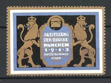 Reklamemarke München, Ausstellung Die Brücke 1913, Löwen am Wappen