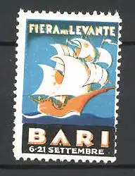 Reklamemarke Bari, Fiera del Levante, antikes Segelschiff