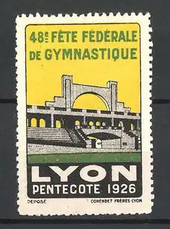 Reklamemarke Lyon, 48. Fete Fédérale de Gymnastique 1926, Teilansicht eines Stadions
