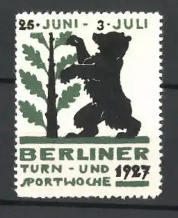 Reklamemarke Berlin, Turn- und Sportwoche 1927, Berliner Bär an einer Eiche stehend
