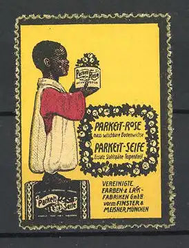Reklamemarke Parkett-Seife und Parkett-Rose, Vereinigte Fraben- und Lack-Fabriken GmbH, München, afrikanisches Mädchen