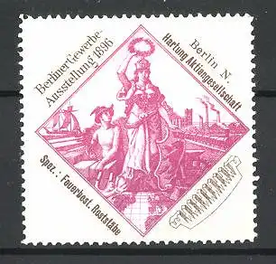 Reklamemarke Berlin, Gewerbe-Ausstellung 1896, Göttin und Hermes am Stadtrand