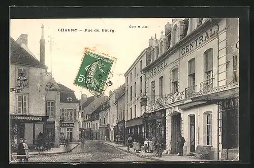 AK Chagny, Rue du Bourg, Hotel Central