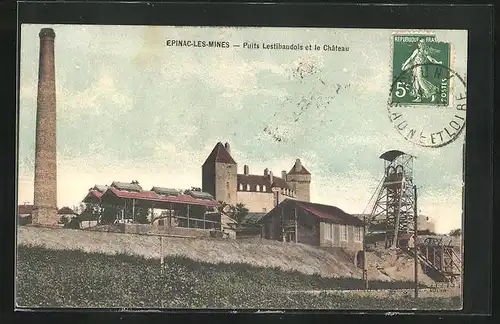 AK Epinac-les-Mines, Puits Lestibaudois et le Chateau
