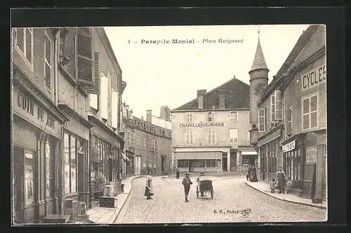 AK Paray-le-Monial, Place Guignaut, Strassenpartie in der Ortschaft